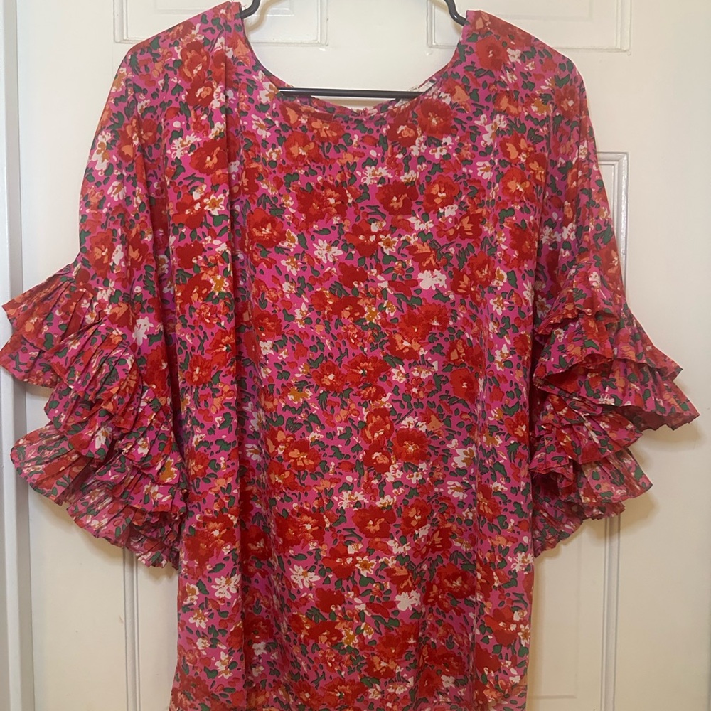 Red Ruffled Bell Sleeve Blouse